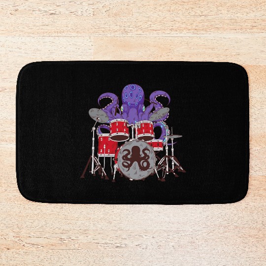 Octopus Drumming Bath Mats Cute Sea Drummer Lover Gift