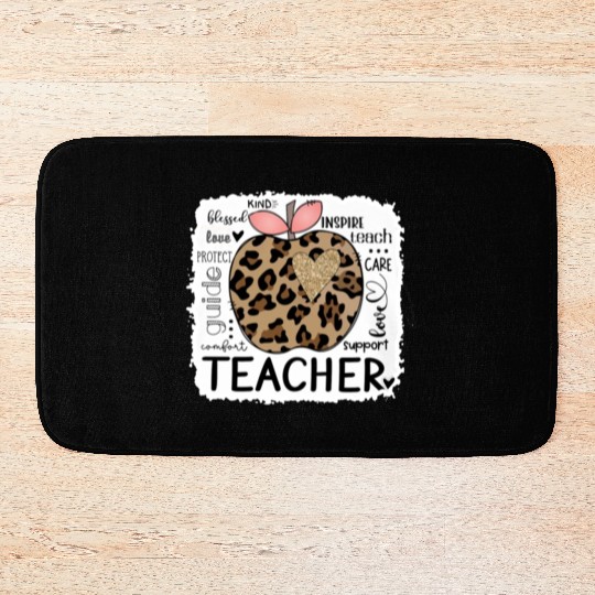 Leopard Apple Teacher Life Back To School 2022 Bath Mats