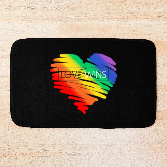 LGBT Rainbow Heart Love Wins Gay Lesbian Trans Bi Bath Mats
