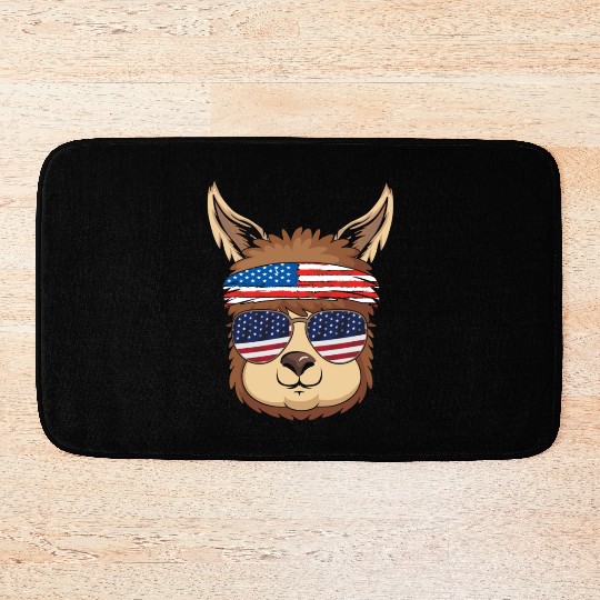 Cute Llama America American Flag Happy 4th Of July Bath Mats