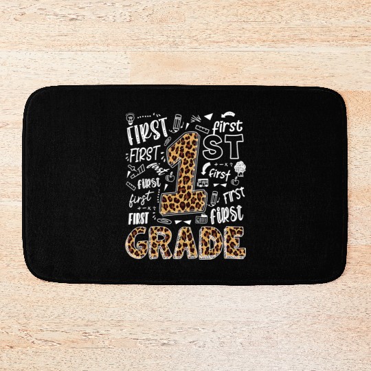 Leopard Print 1st Grade Teacher Kids Back to Bath Mats