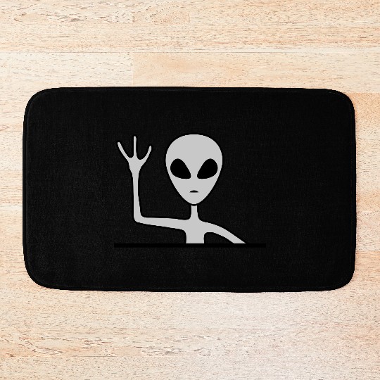 Gray male alien waving Bath Mats