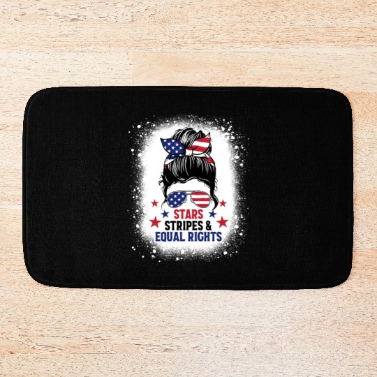 USA Messy Bun Bleached Stars Stripes Equal Rights Bath Mats