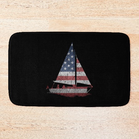Distressed Stars Stripes Sailboat Sailing Adventur Bath Mats