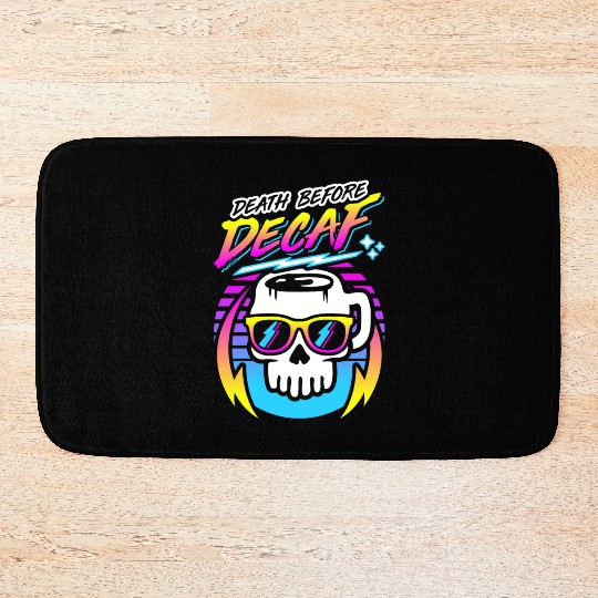 Death Before Decaf (Skull Mug) Retro Neon 80s 90s Bath Mats