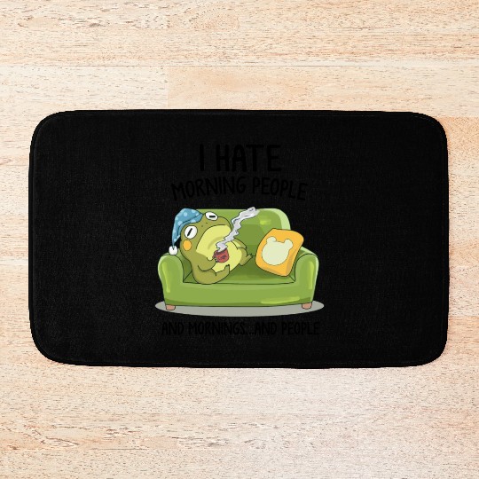 Toad Frog Drinking Coffee I Hate Morning People Bath Mats