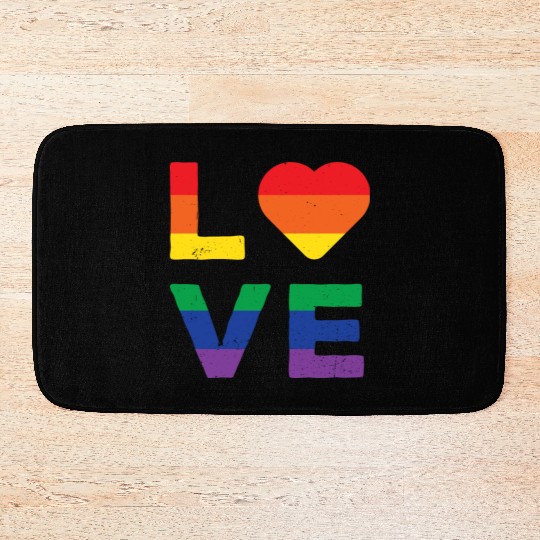 LGBT LOVE Rainbow Heart Gay Lesbian Equality Gift Bath Mats