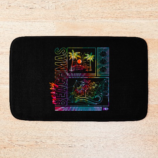 Coastal Beach Christmas In July Bath Mats, Merry