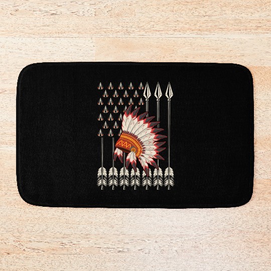 Native American Chief Traditional US Flag Bath Mats