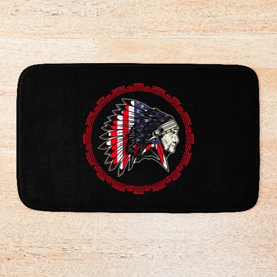 Native American Chief US Flag Indian Bath Mats