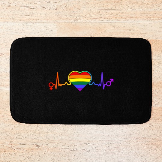 LGBTQ Flag Heart Lesbian Gay Pride Bath Mats