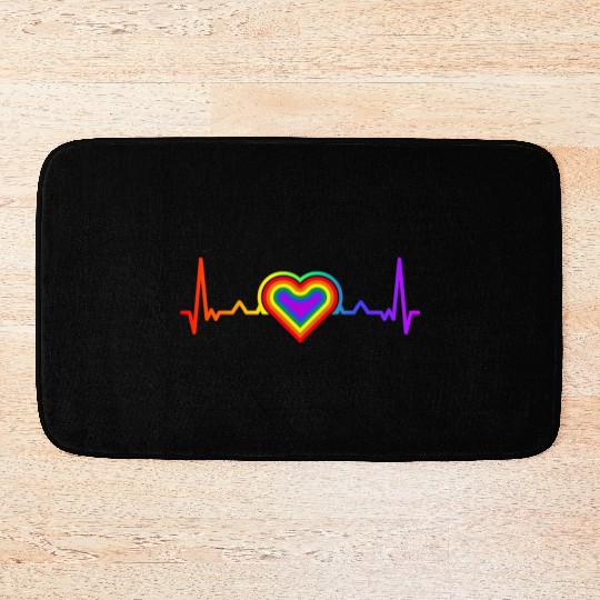 Rainbow Heart LGBTQ Lesbian Gay Pride Bath Mats