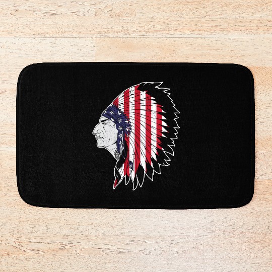 US Flag Native American Chief Traditional Indian Bath Mats