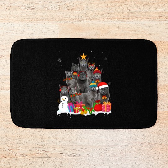 Funny Russian Blue Christmas Tree Pet Cat Lover Bath Mats