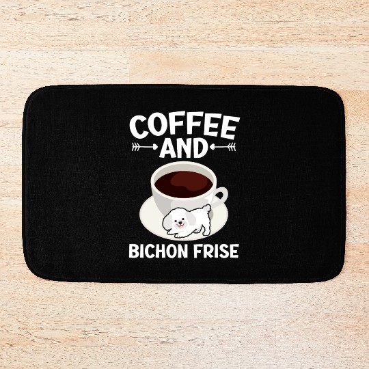 Coffee And Bichon Frise Curly Hair Pup Puppy Lover Bath Mats