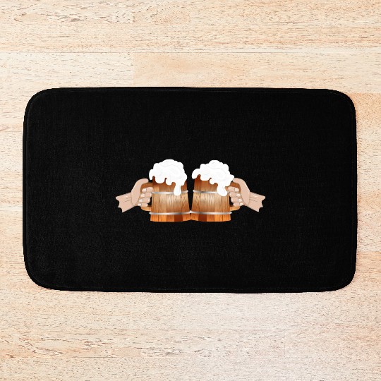 two filled beer mugs Cheers to toast Bath Mats