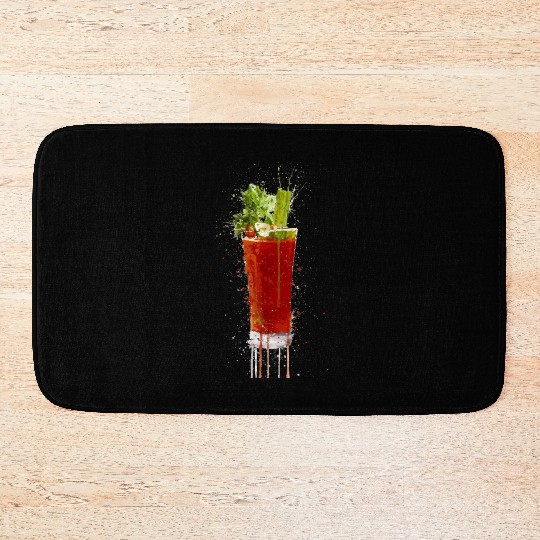Blood Mary cocktail watercolor art Bath Mats