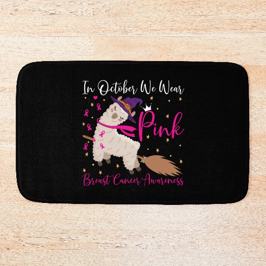 In October We Wear Pink Llama Breast Cancer Bath Mats