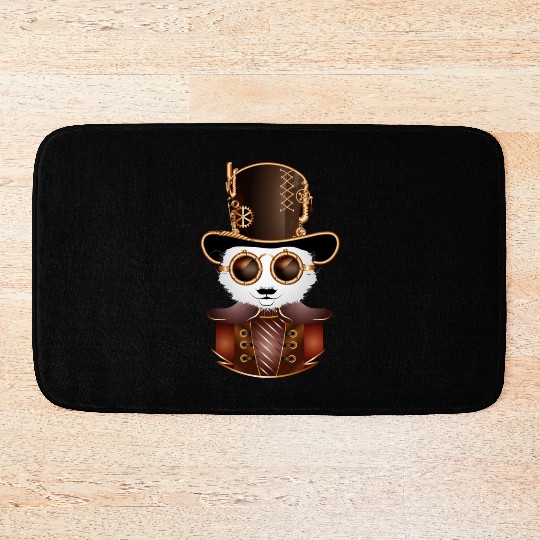 Steampunk panda bear with cylinder hat and goggles Bath Mats
