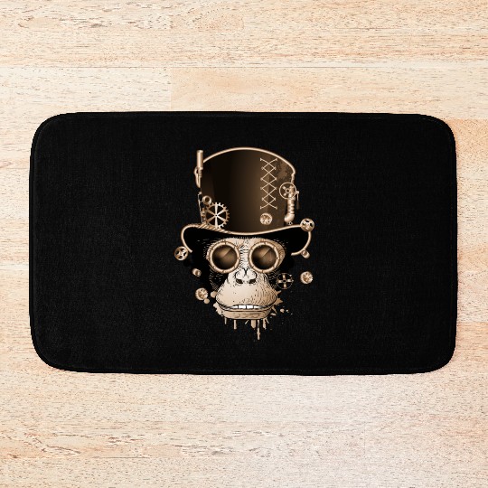 Steampunk monkey with ancient cylinder hat look Bath Mats