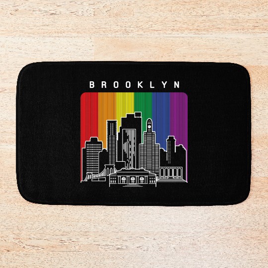 Brooklyn New York Skyline Rainbow Flag Bath Mats