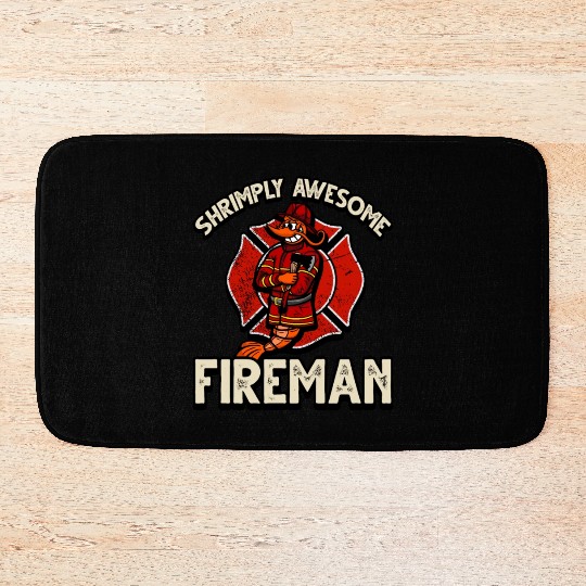 Funny Shrimp/Prawn Pun. Shrimply Awesome Fireman Bath Mats