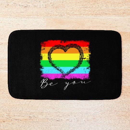 Be you - Rainbow Heart Love Gay LGBTQ Tolerance Bath Mats