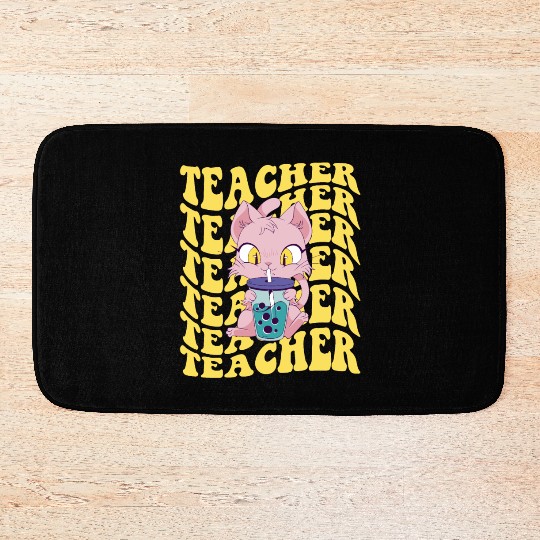 Boba Tea Teacher Retro Groovy Back To School Bath Mats