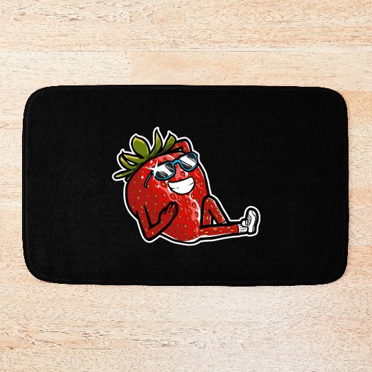 Relaxing Strawberry With Sunglasses Strawberry Bath Mats