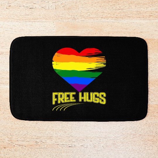 Free Hugs - Heart Festival Love LGBT Pride Rainbow Bath Mats