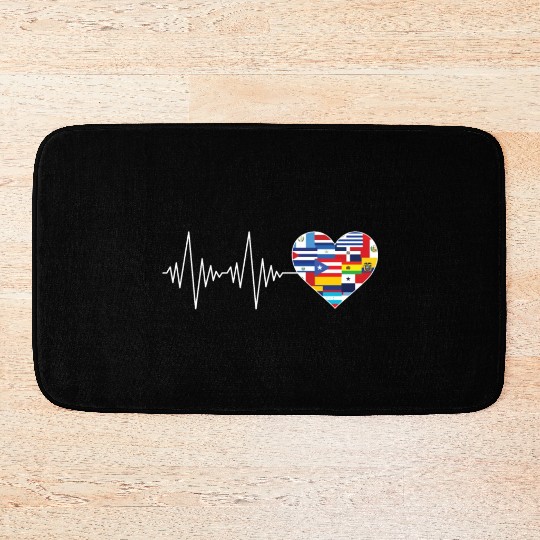 Hearts Beat Spanish Flags Hispanic Heritage Month Bath Mats
