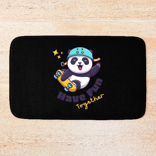 White Illustration Fun Cute Panda Bath Mats