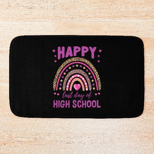 Happy Last Day Of High School Leopard Rainbow Bath Mats