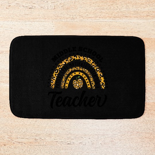 Leopard Print Middle School Teacher Rainbow Bath Mats