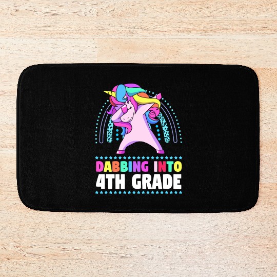Back To School Dabbing Unicorn Rainbow 4th Grade Bath Mats