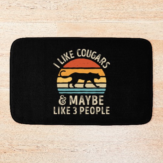 I Like Cougars and Maybe 3 People Retro Sunset Vin Bath Mats