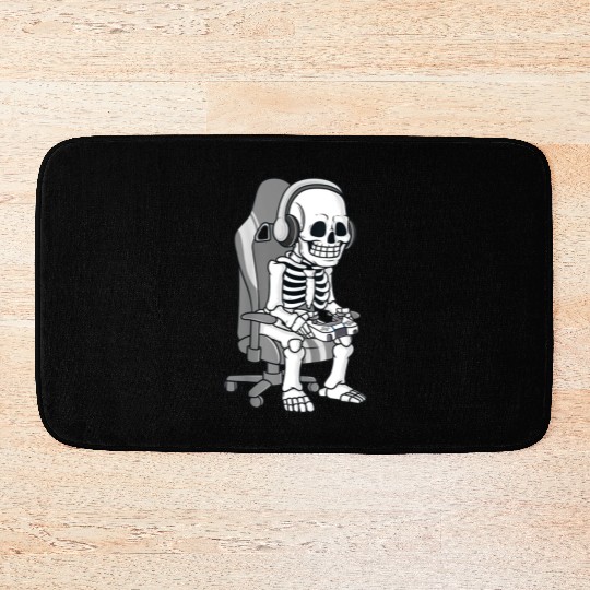 Gaming Halloween Skeleton Scary Gamer Boys Kids Bath Mats