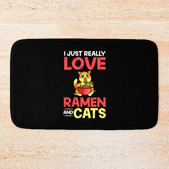 Ramen Cat Bowl Chicken Noodle Soup Japanese Bath Mats