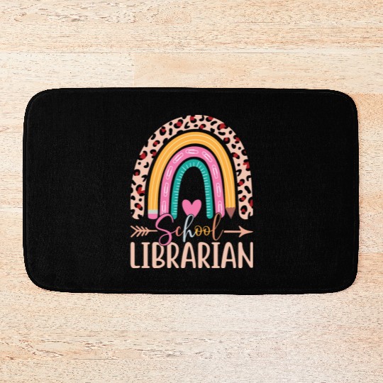School Librarian Rainbow Leopard Print Librarian Bath Mats