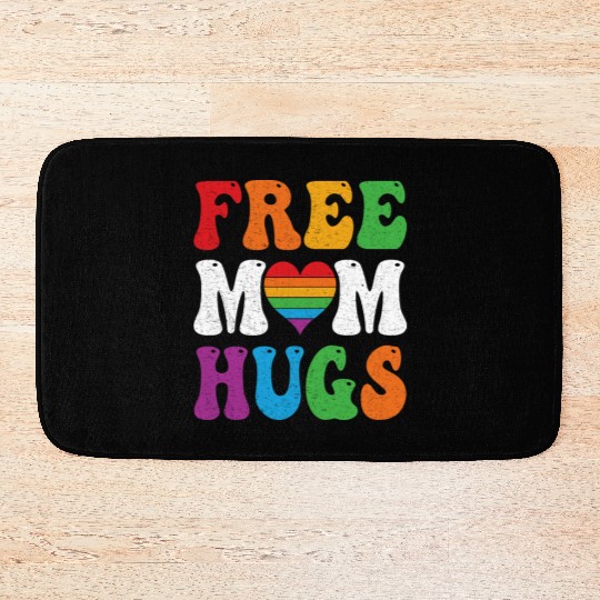 Free Mom Hugs Pride Bath Mats Rainbow Heart LGBT Pride