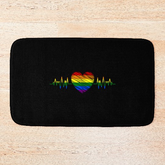 Heart Heartbeat LGBTQ Gay Pride Rainbow Heart Rate Bath Mats