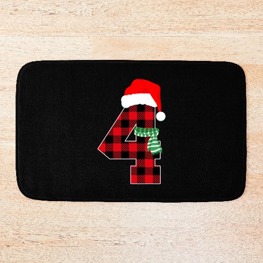 Number 4 Christmas Theme Xmas 4th Bday 4 Year Old Bath Mats