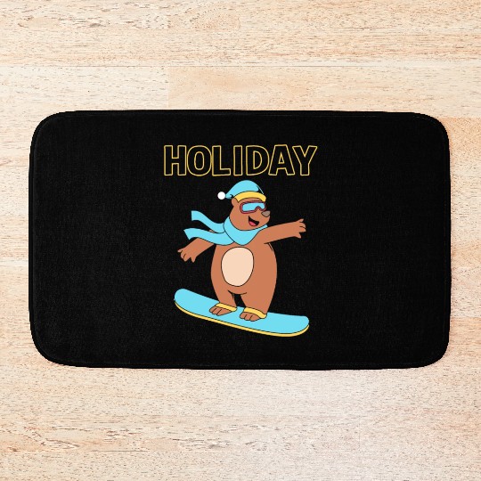 Holiday Winter Vacation Snowboarding Bear Bath Mats