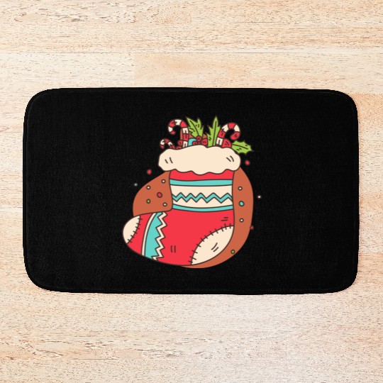christmas sock with candy canes Bath Mats