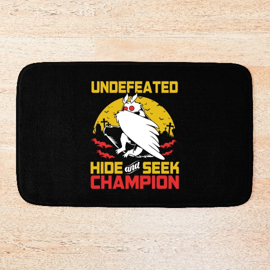 Undefeated Hide And Seek Champion Funny Mothman Bath Mats