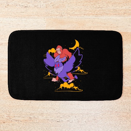 Bigfoot Riding Mothman Funny Cryptozoology Bath Mats