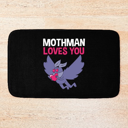 Mothman Loves You Valentines Day Cryptid For Women Bath Mats