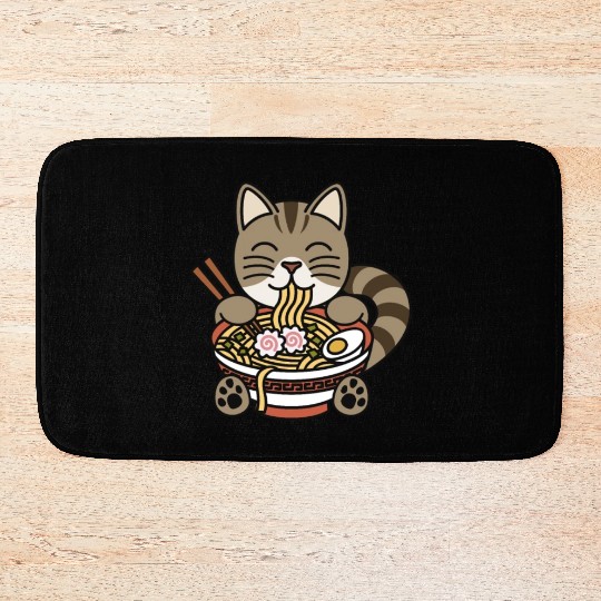 Exotic Shorthair Cat Ramen Noodles Bath Mats