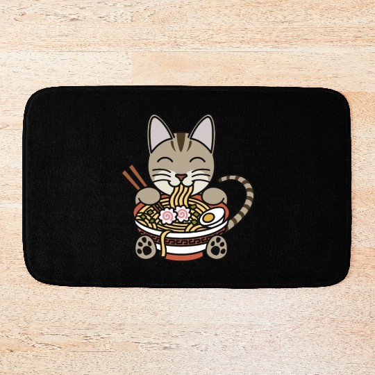 Devon Rex Cat Ramen Noodles Bath Mats