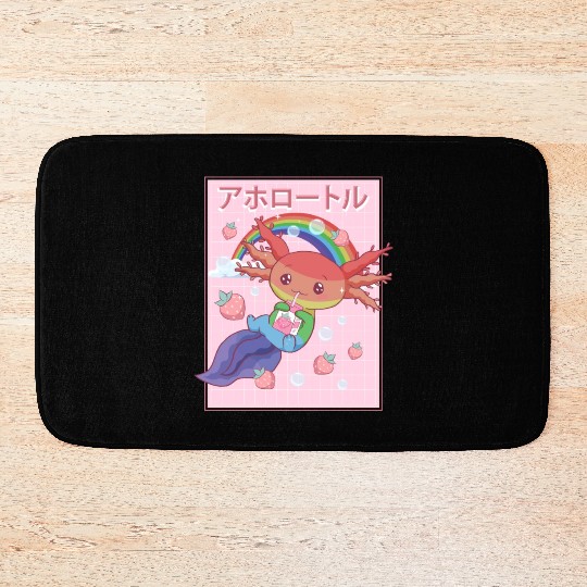 Kawaii Axolotl Strawberry Milk Gay Pride Bath Mats
